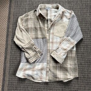 Polagram Women's Patchwork Plaid Shacket- Cream, Gray, Brown